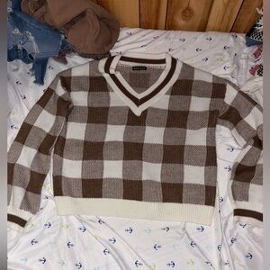 SHEIN Striped Brown and Cream Knit Sweater